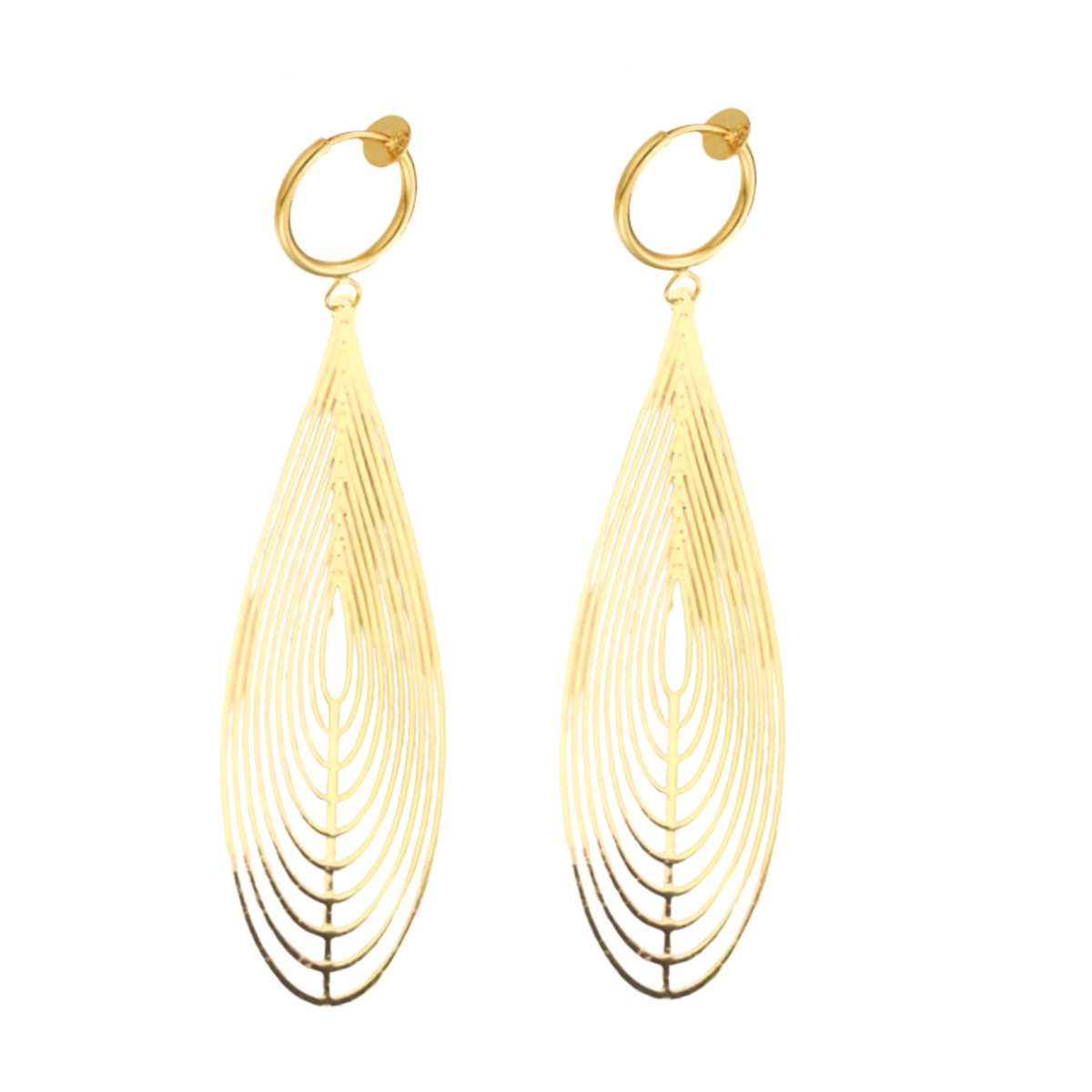Klem oorbellen - goudkleurig - filigraan- lange-geen gaatje- Charme Bijoux