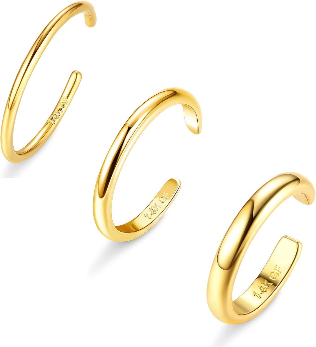 Teenring voor dames - 14 karaat goud - verstelbaar - set van 3 stuks - ShopVlot