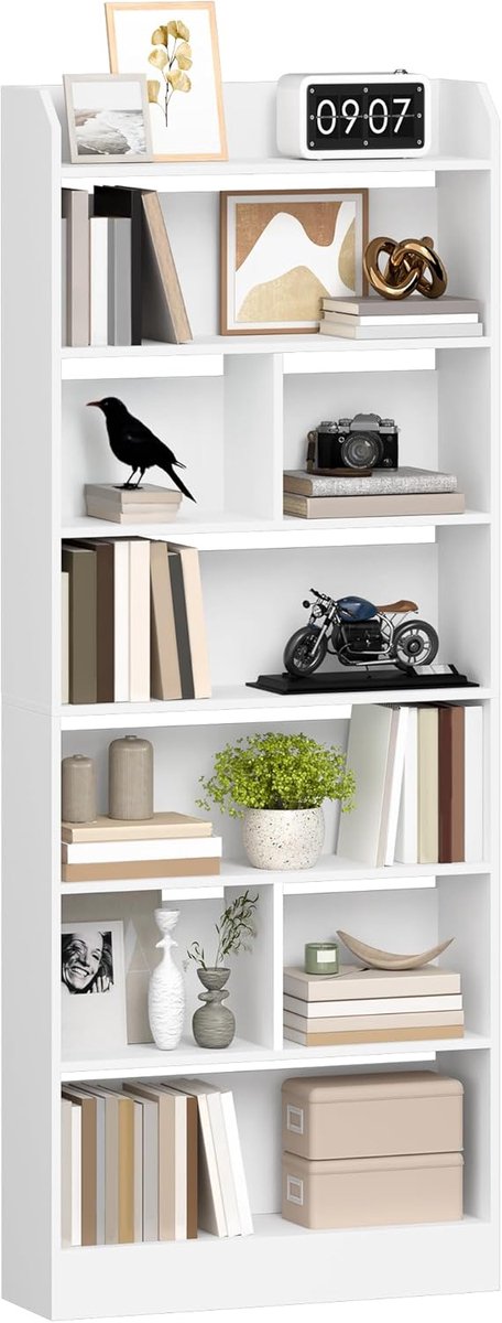 Hzuaneri Boekenkast en Boekenplank met 7 Lagen,199.2 cm, Wit