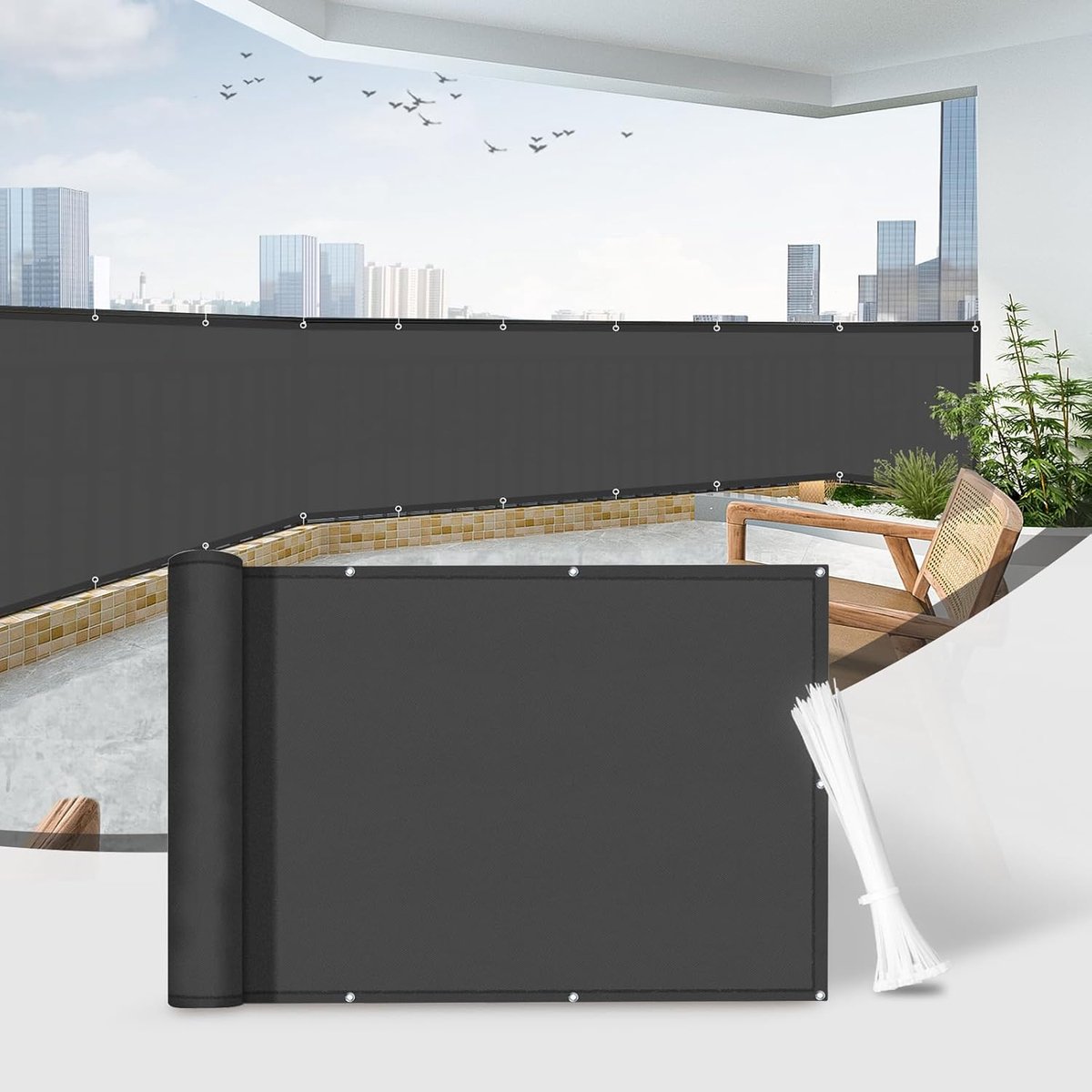 Balkonscherm 70x300 cm - Donker antraciet - Waterdicht en UV-bestendig - Privacybescherming voor je balkon - ShopVlot