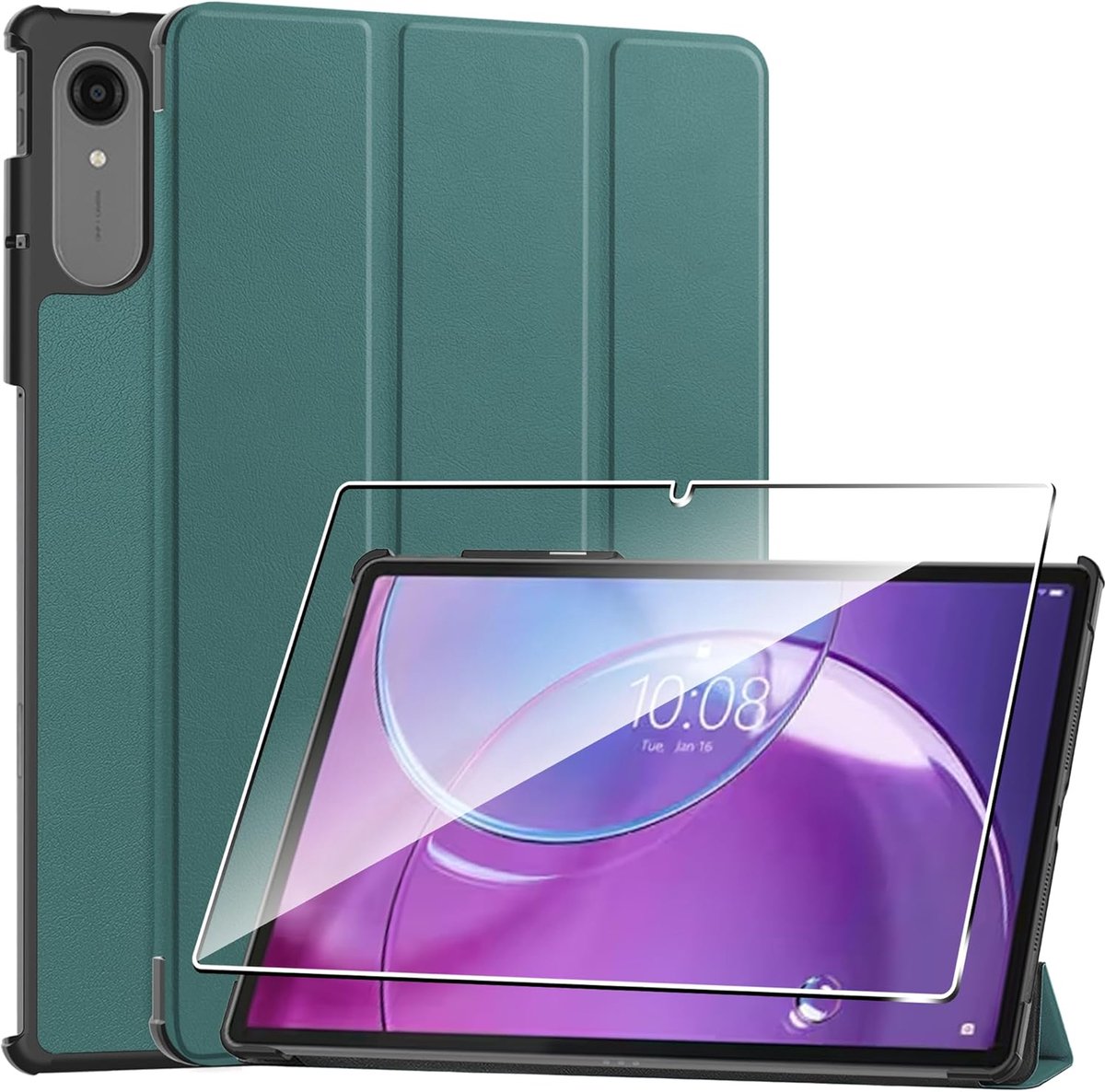 Leren hoes voor Lenovo Idea Tab Pro Gen 2 2025 - groen - gehard glas - anti-kras bescherming - ShopVlot