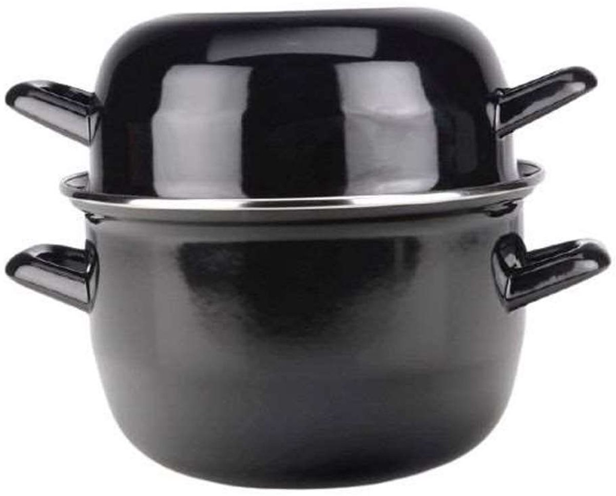 Mosselpan - Ø20 cm - Elektrisch en gas - Mosselpot met Deksel - Zwart