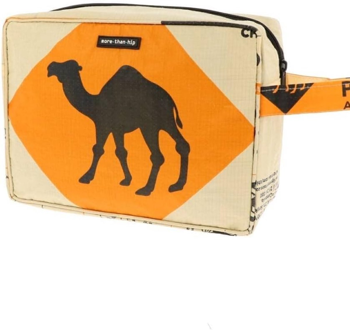 Toilettas waterproof 27 x 19 x 11 cm - gerecycled cementzak - camel oranje - ideaal voor op reis - ShopVlot