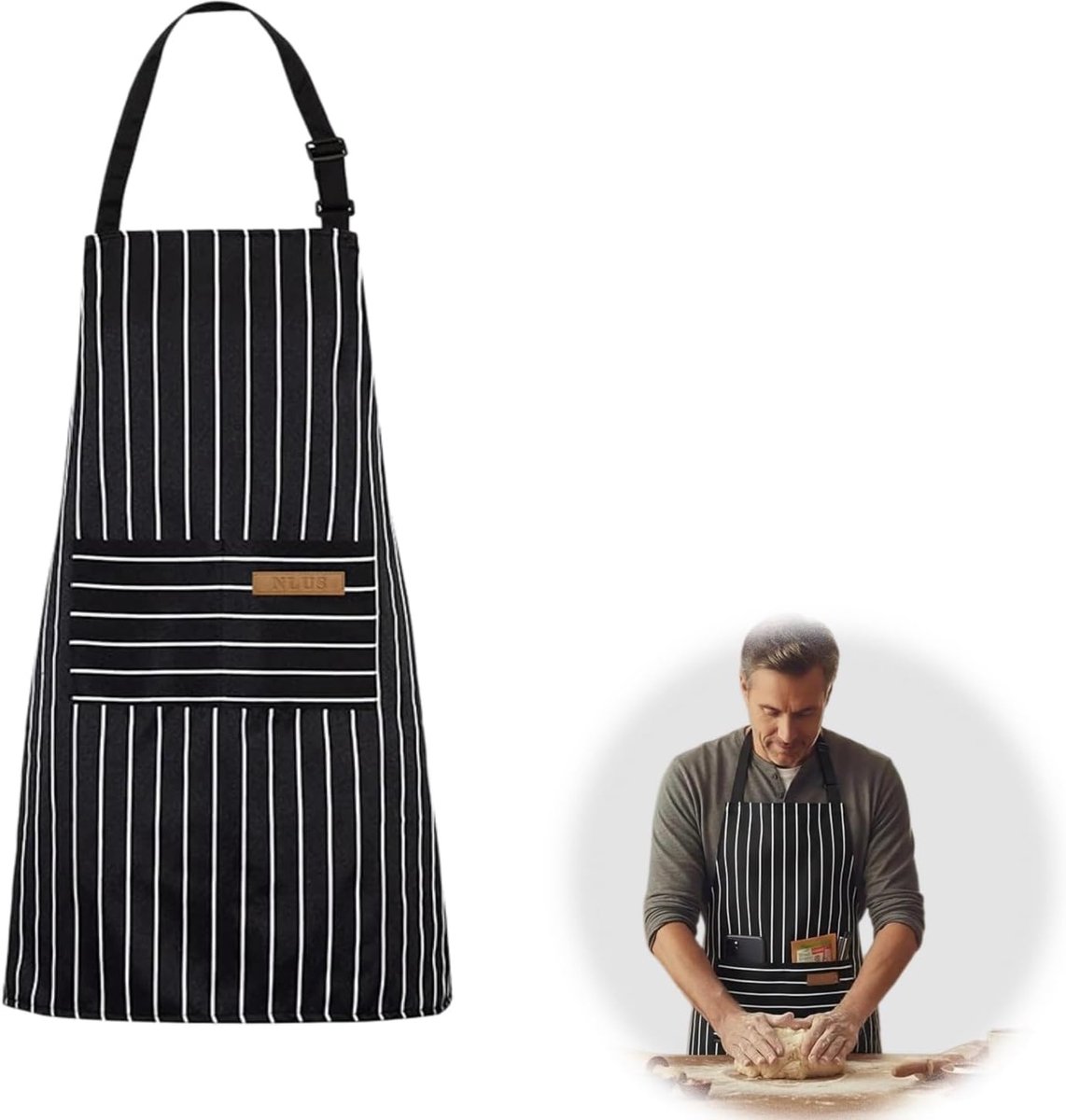 Keukenschort verstelbaar met zakken - katoen-linnenmix - zacht en ademend - ideaal voor koken en barbecueën - ShopVlot