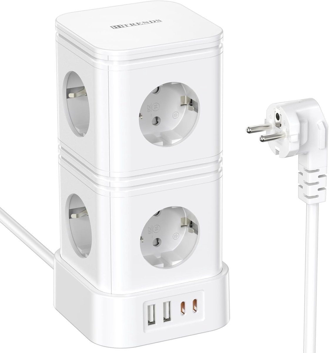 8-voudige stekkertoren - wit - 12-in-1 met USB - gelijktijdig 12 apparaten opladen - ShopVlot