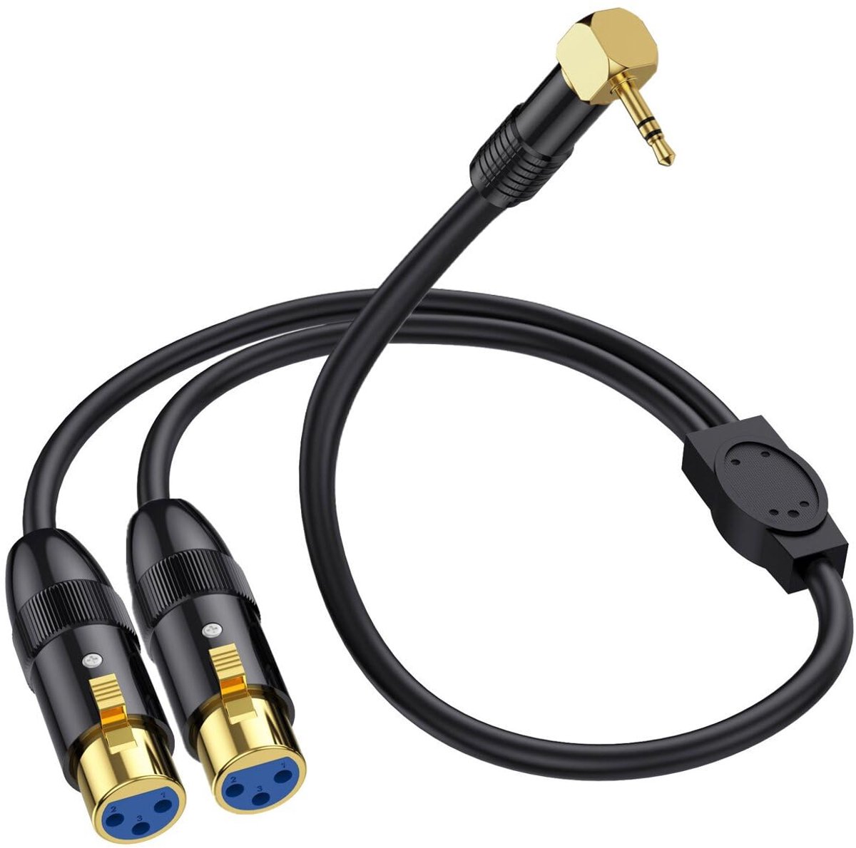 Y-splitter kabel XLR naar 3.5mm - 90 graden hoek - 2 XLR vrouwelijke aansluitingen - ideaal voor laptop en camera - ShopVlot