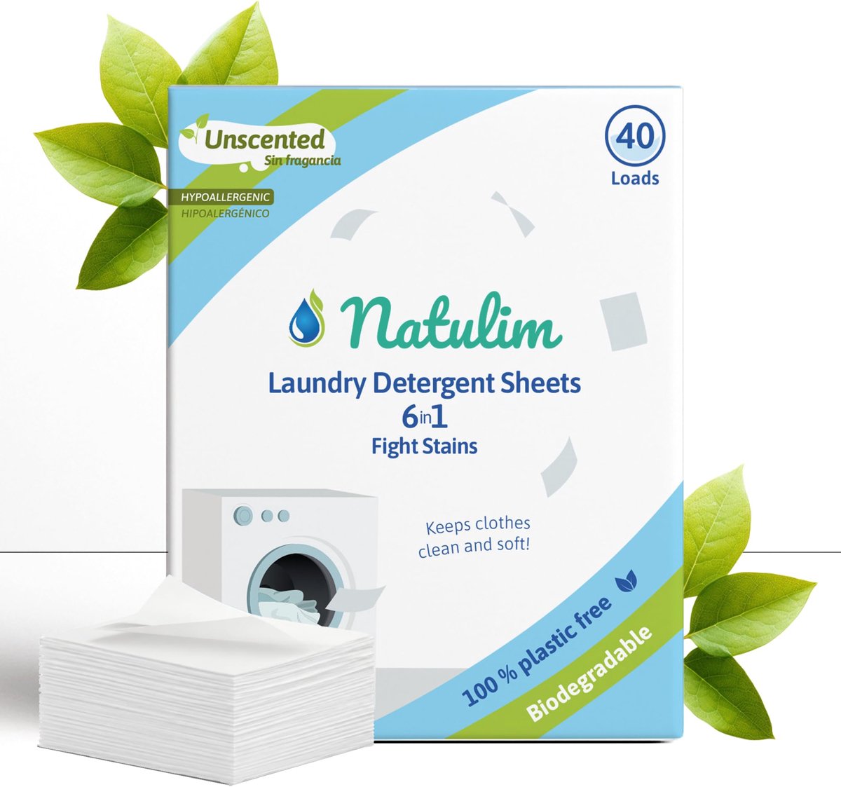 Wasmiddelstrips 40 Wasbeurten - Inclusief Wasverzachtereffect - Ecologisch en Hypoallergeen - Schone en Zachte Kleding - ShopVlot