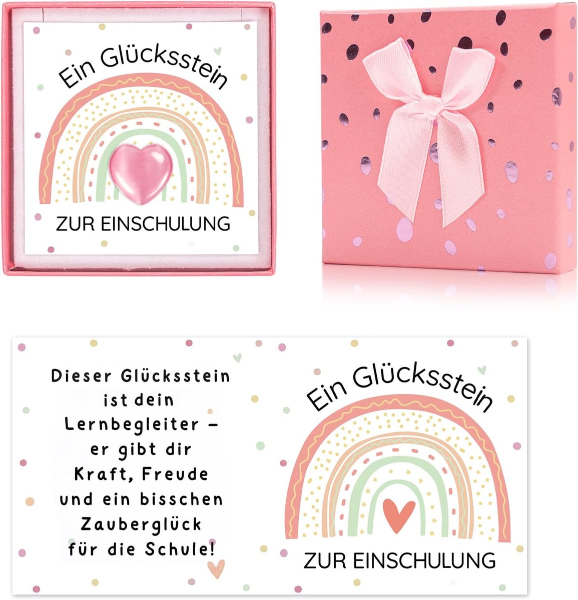 Cadeau voor de eerste schooldag - moedsteen hartvorm - geschenkdoos roze - geluksbrenger voor meisjes - ShopVlot