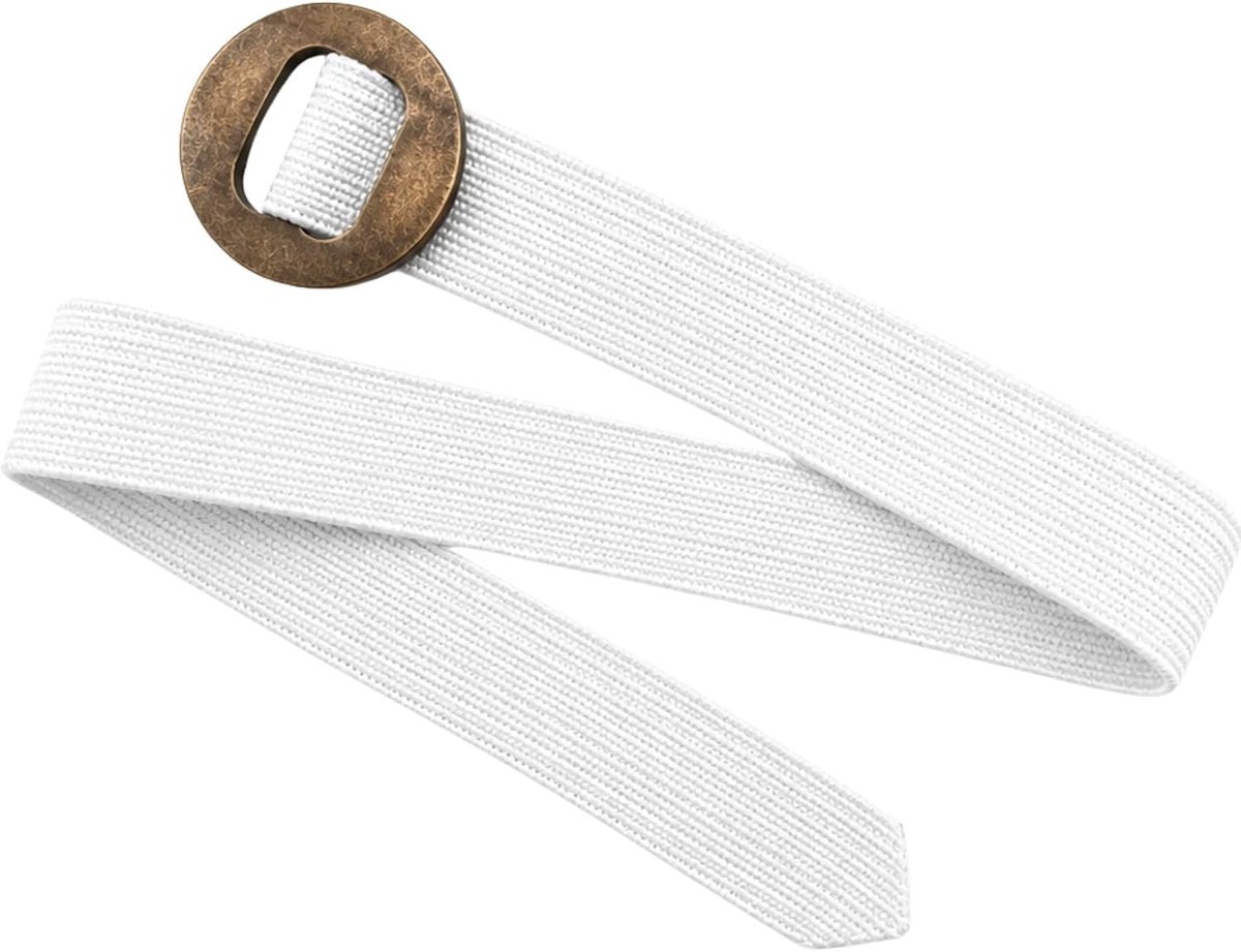 Rattan stretch riem 5 cm breed - houten gesp - one size - trendy accessoire - ShopVlot