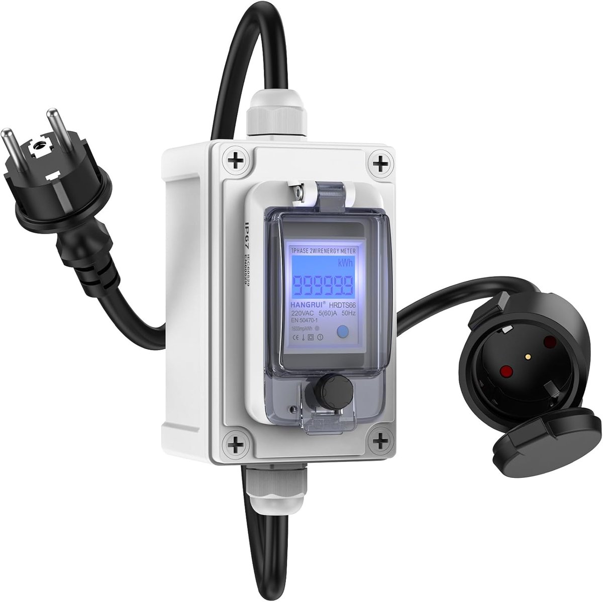 Mobiel digitaal stroommeter 60A 230V - IP67 waterdicht - met universele CEE Schuko plug - ideaal voor thuisgebruik - ShopVlot