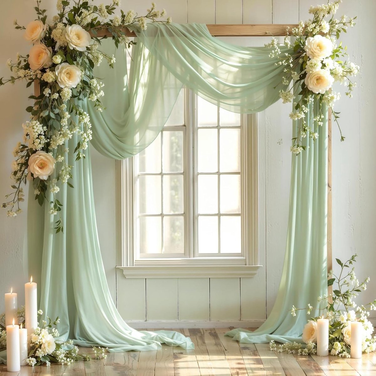 Chiffon trouwgordijn 0.75 * 6m - Saliegroen - Lichtgewicht - Perfect voor bruiloften - ShopVlot