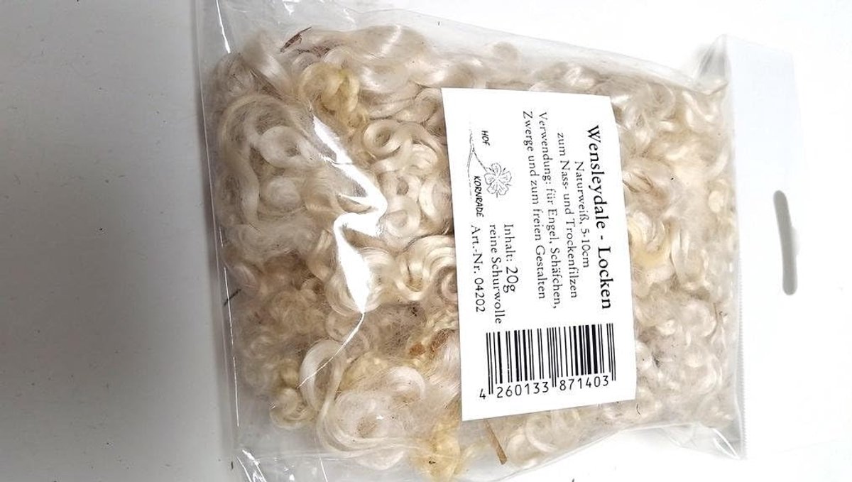 Viltwol Wensleydale Schaap Krullen 20g - Natuurlijk Wit - 100% Wol - Ideaal voor Viltprojecten - ShopVlot