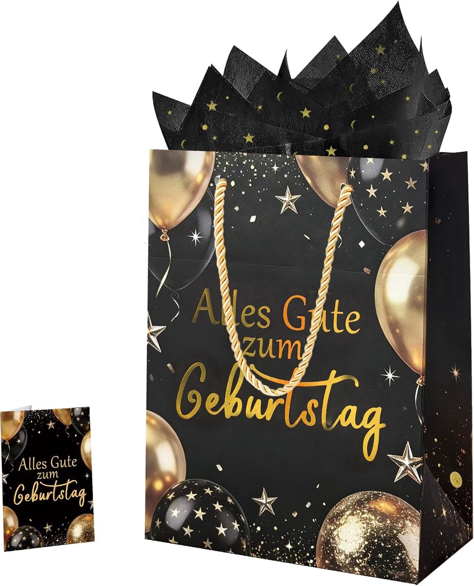 Cadeauzakje verjaardag zwart goud - luxe uitstraling - ideaal voor feestelijke momenten - ShopVlot