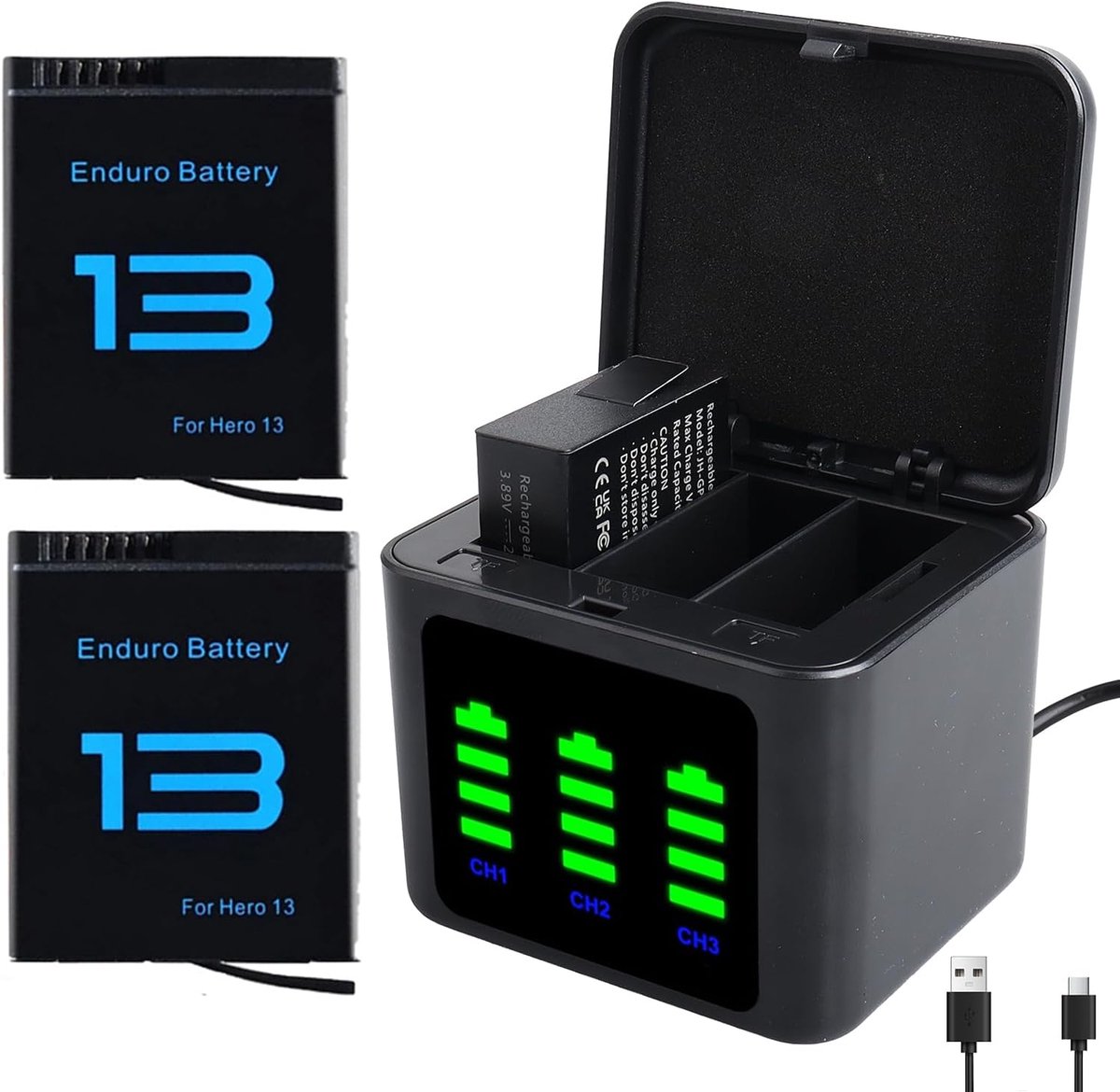 Accu voor GoPro Hero 13 Black - Lithium-Ion - 2 stuks - Lange batterijduur voor moeiteloos filmen - ShopVlot