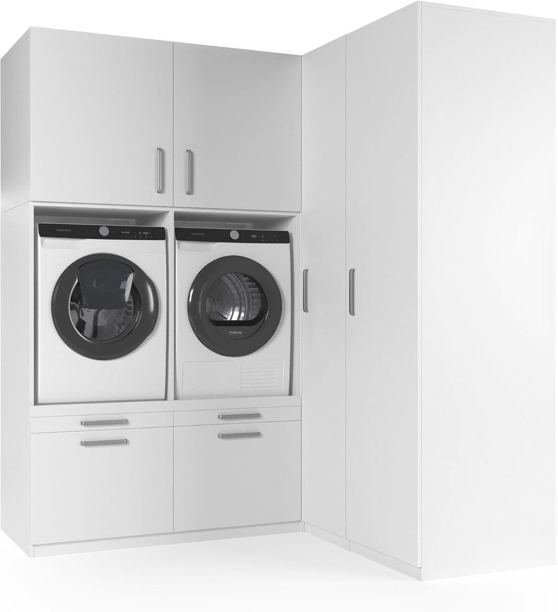 wasmachine kast milan - 700(D)*2030(B)*2350(H) mm - wit - stijlvol en ruimtebesparend ontwerp - eenvoudig te plaatsen - ShopVlot