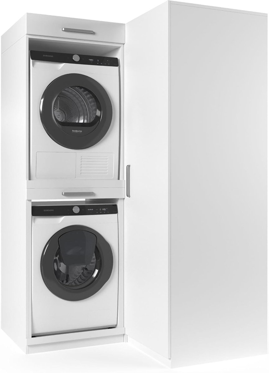 Wasmachine Kast London - 700(D)*1365(B)*2110(H) mm - Wit - Stijlvol en ergonomisch ontwerp - Eenvoudig te plaatsen - ShopVlot