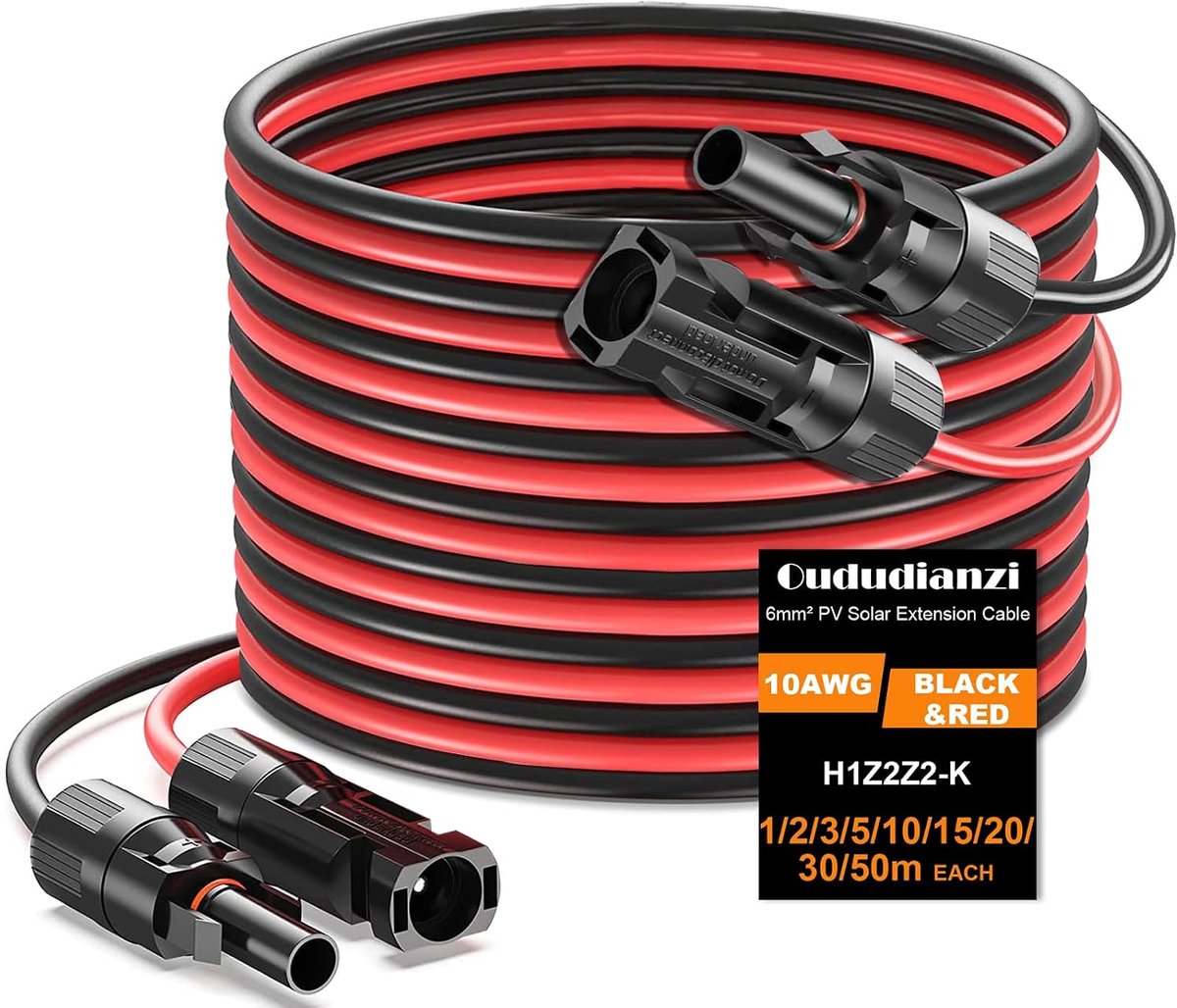 Zonnepaneel verlengkabel 2 x 2 m - 6 mm2 tinned koper - IP68 waterdichte plug - voor optimale aansluiting - ShopVlot