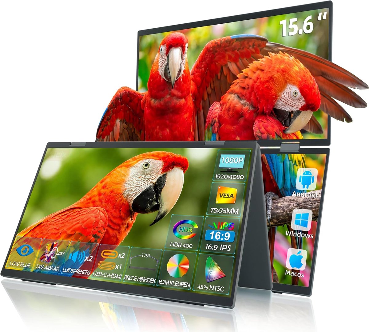 Draagbare laptop monitor 15,6" - 1080P FHD - USB-C HDMI - verbeter uw multitasking - ShopVlot