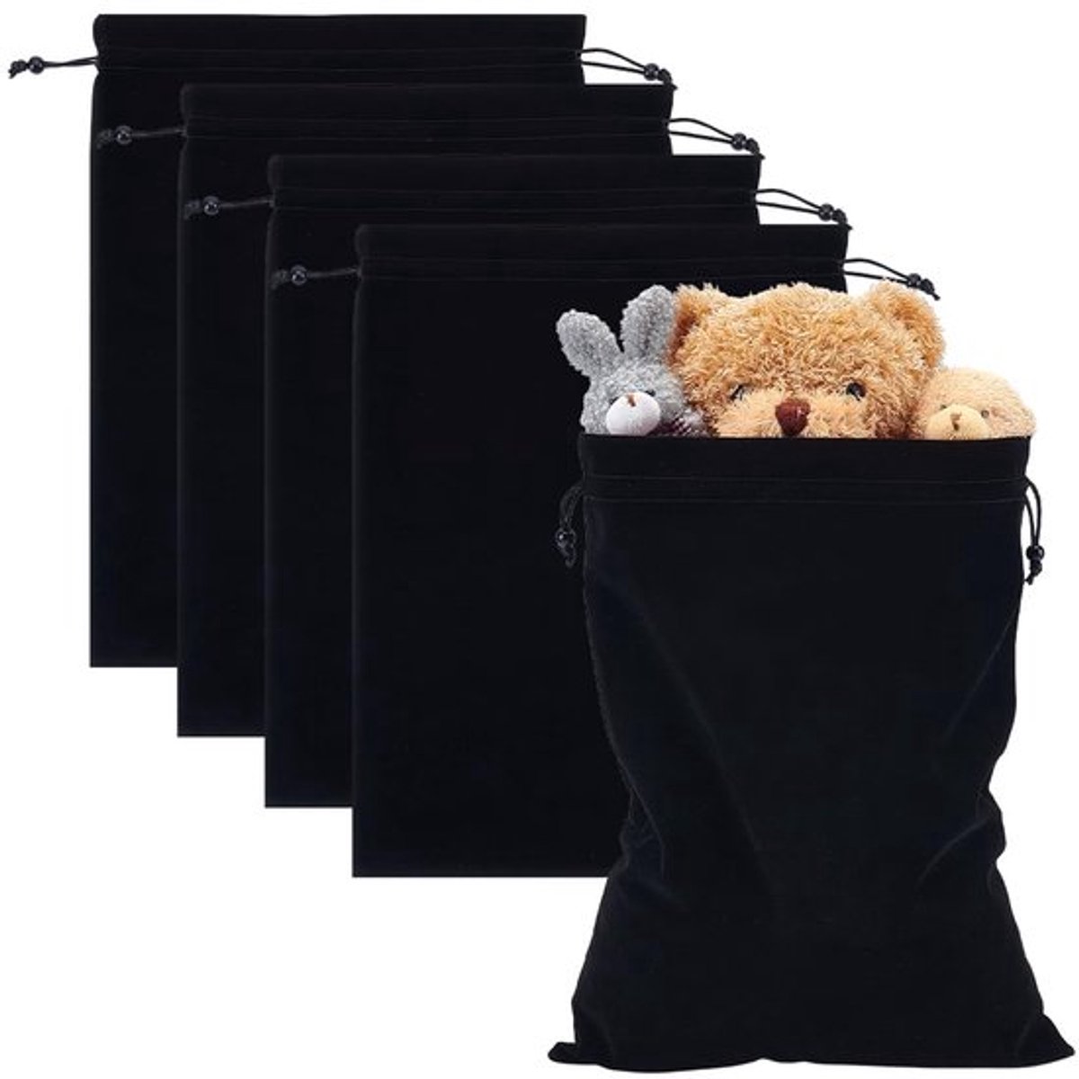 5 Stuks Zwart Fluwelen Pouch Tassen, Trekkoord Sieraden Zakjes Rechthoek Gift Zakken Voor Bruiloft Party Kerst Sieraden Verpakking, 37x28cm