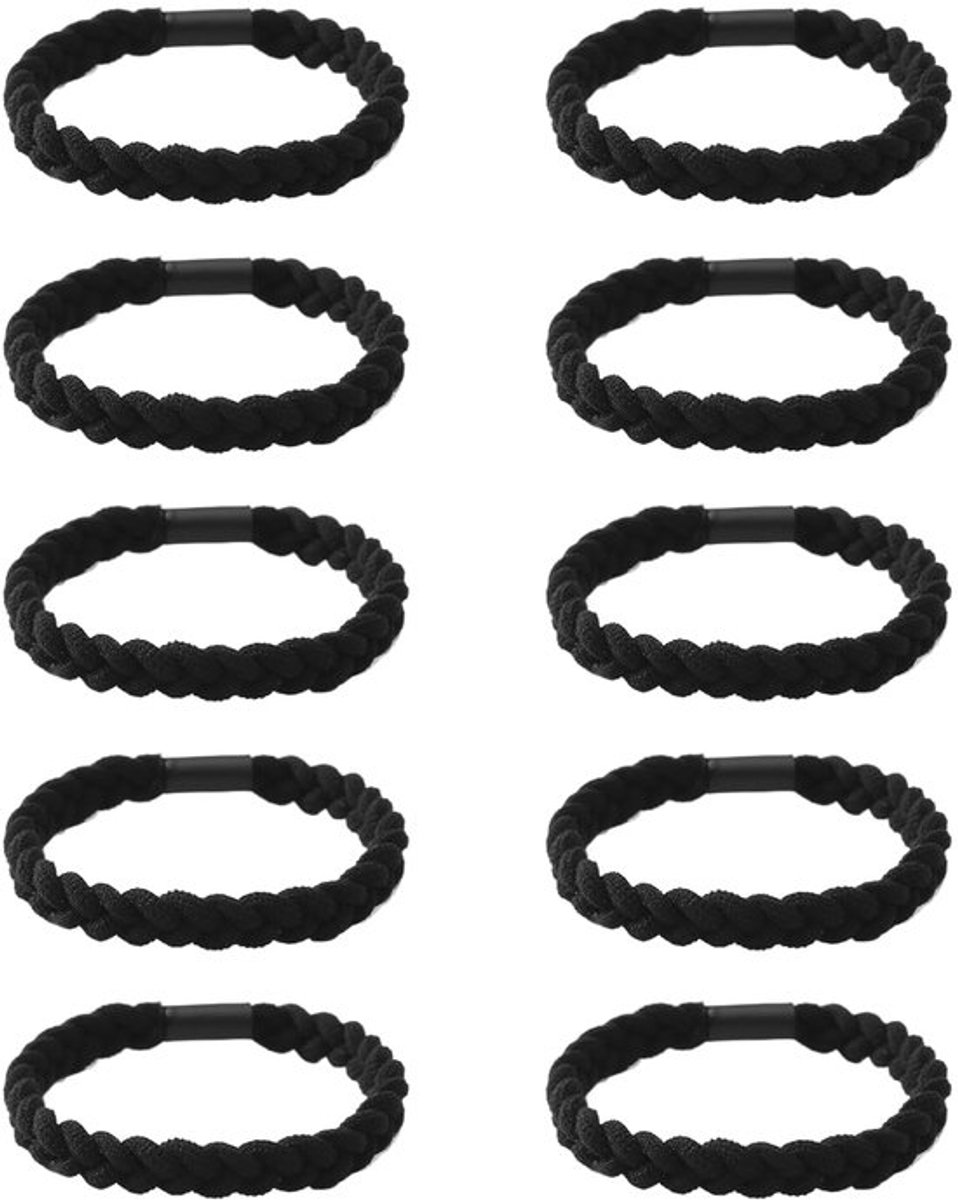 Verpakking van 10 gevlochten hoofdbanden voor heren, haarelastiekjes voor heren, zeer elastische gevlochten hoofdbanden, vaste haarelastiekjes voor paardenstaarten, geschikt voor paardenstaarten en vlechten (zwart)