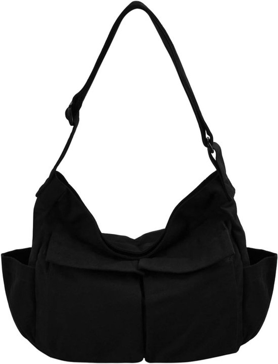 Stoere canvas laptoptas met veel ruimte in werkwear-stijl voor mannen en vrouwen - Zwart