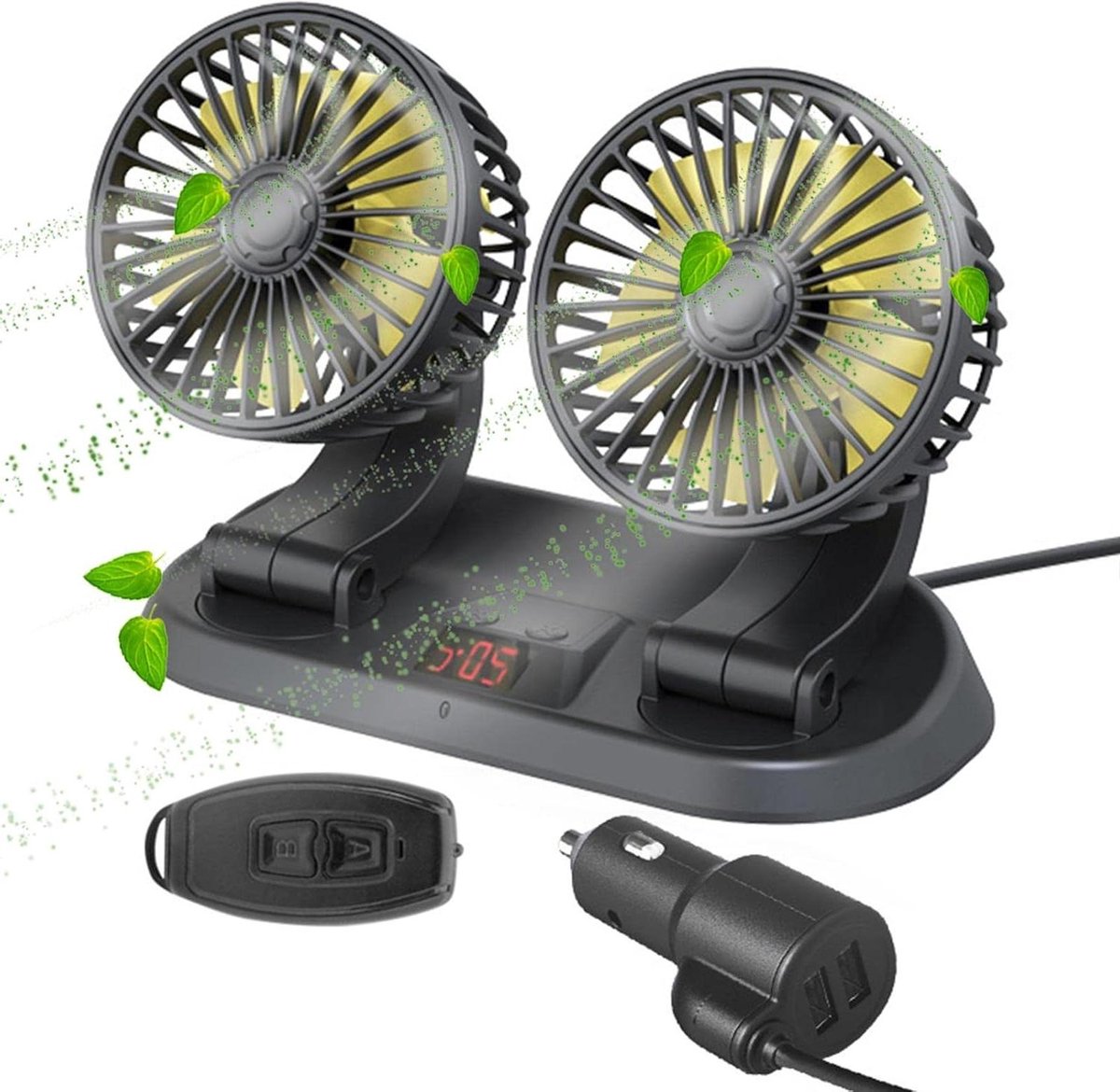Autoventilator - Auto Koeler - Auto Koel Houden - 360 Graden Rotatie - 12/24V - Zwart