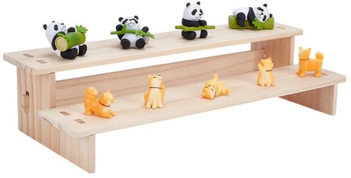 2-laags houten displaystandaard, tafelmodel kleine voedselstandaard, houten displaystandaard, houten displaystandaard voor parfum, cosmetica, figuurcollectie, gebleekte amandel, 39,8 x 15,9 x