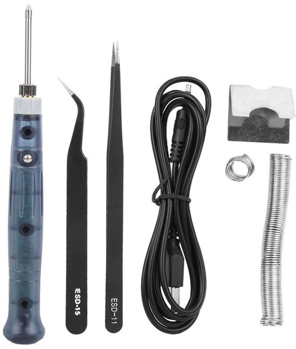 USB-soldeerboutset, draagbare elektrische soldeerbout voor reparaties buitenshuis, drie instelbare temperatuurstanden, snelle opwarming, energiebesparend