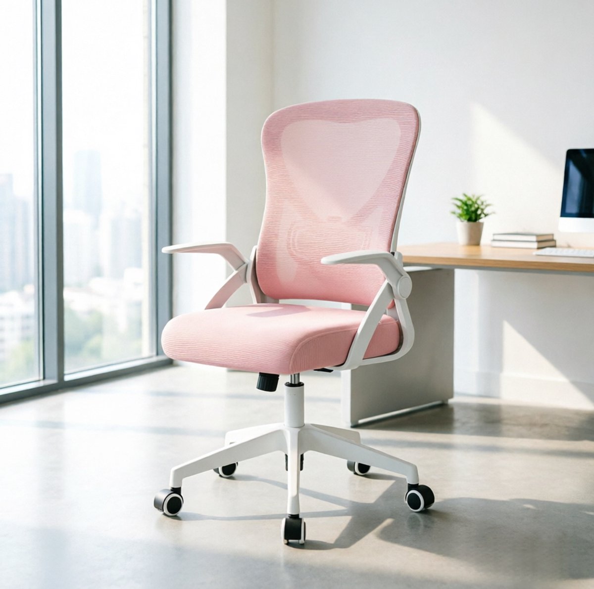 STILVORA Bureaustoel 47 x 42 x 102-111,5 Cm - Ergonomisch Met Netrugleuning En Opklapbare Armleuningen - Voor Werkplek En Thuiskantoor - Mesh Roze