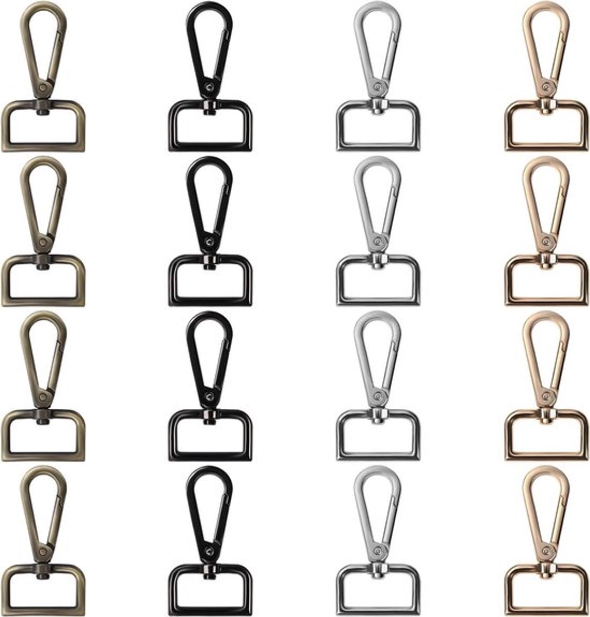 Geassorteerde Metalen Sleutelhanger Haken met D-Ring (16 Stuks) – 26 mm – Swivel Klem Karabijnhaak – Voor Lanyard Klemmen, DIY Sieraden, Handtas - Metaal - Kreeftklemmen - Beurs, Naaien en Hobby