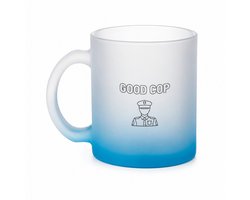 Goede politieagent theeglas frosted blauw - 330 ML - Poep - Familie vrienden - theemok - theeglazen - koffiebeker - Good cop - Cadeau
