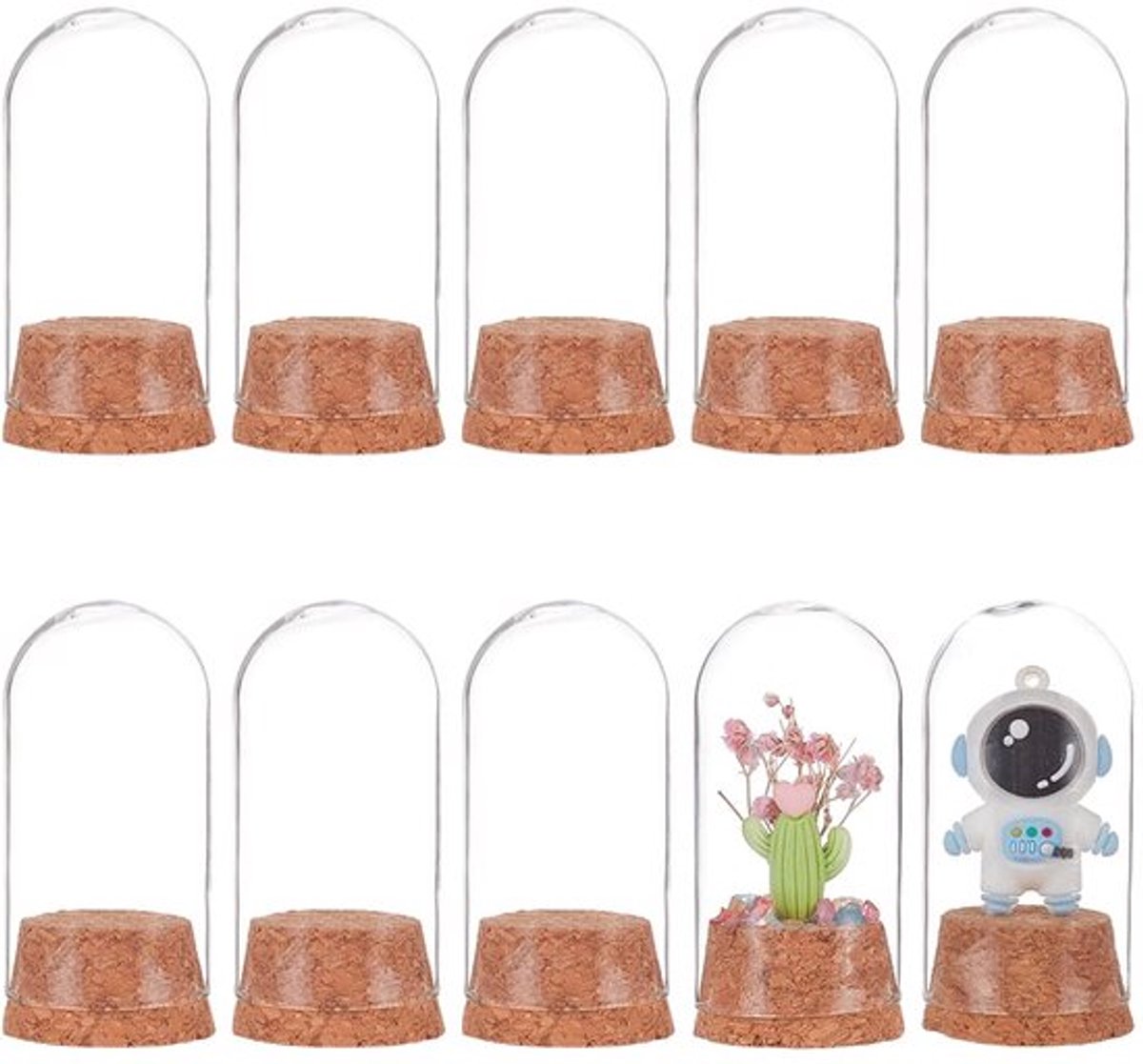 Set van 10 glazen flessen met kurkstoppen - Houten koepel cloche dekking - 37 x 78 mm voor feestdecoratie