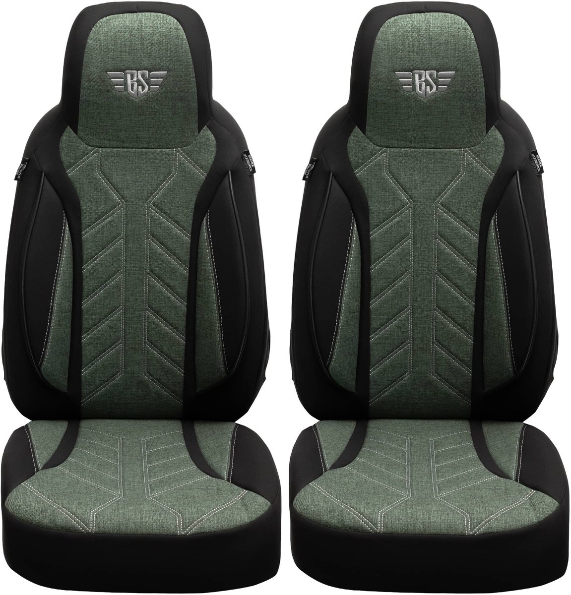Autostoelhoezen voor Audi SQ5 BJ 2008-17 – Stoelhoezen voor bestuurder en passagier in Zwart/Olijfgroen