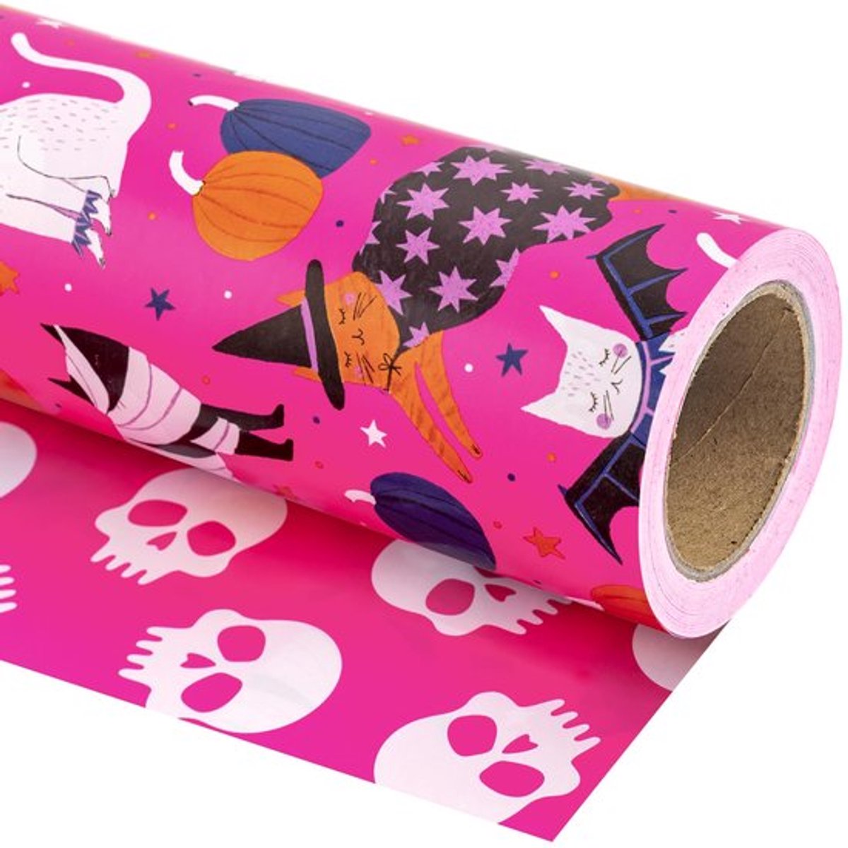 Halloween Omkeerbaar Inpakpapier Rol - Mini Rol - 43.2cm x 10m - Katten en Schedel Ontwerp, Perfect voor Halloween Decoraties, Feest