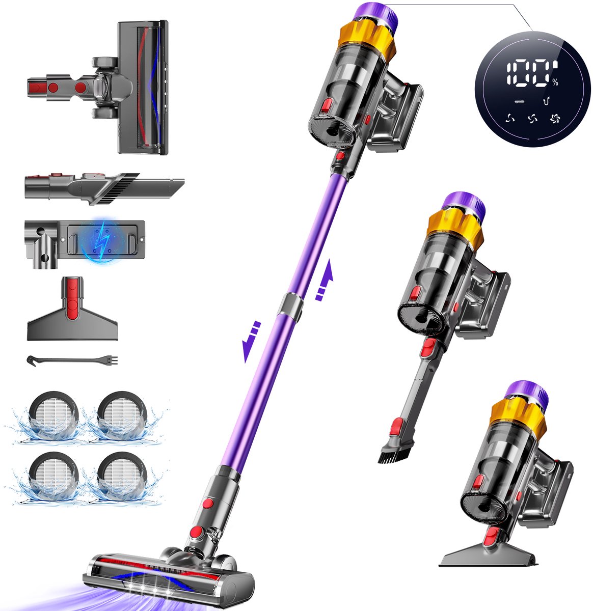 Elekiatech - Steelstofzuiger Draadloos - 70000Pa - 70 Min - 2200 mAh Accu - Paar