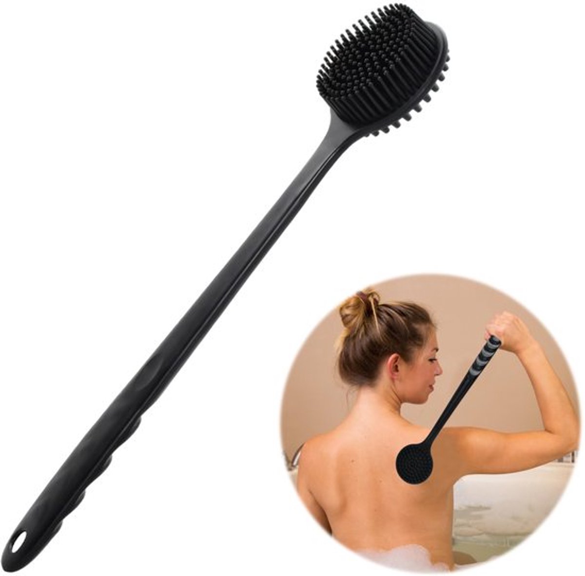 Siliconen Lichaam Reiniger voor Douche, Zachte Siliconen Rug Rubber, Lange Handvat Badborstel, Dubbelzijdige Doucheborstel voor Douche Scrub, Siliconen Lichaam Scrub Borstel