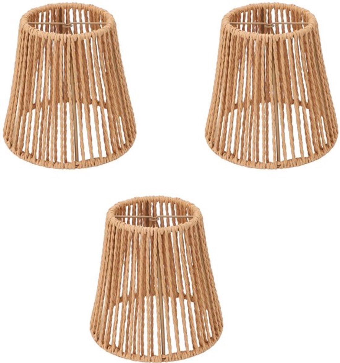 3 Pack Rieten Lampenkap, Boho Lampenkap Vervanging, Boho Bel Lampenkap voor Tafellampen, Vloerlampen, Hanglamp, Kroonluchter (3.5 X 5.5)