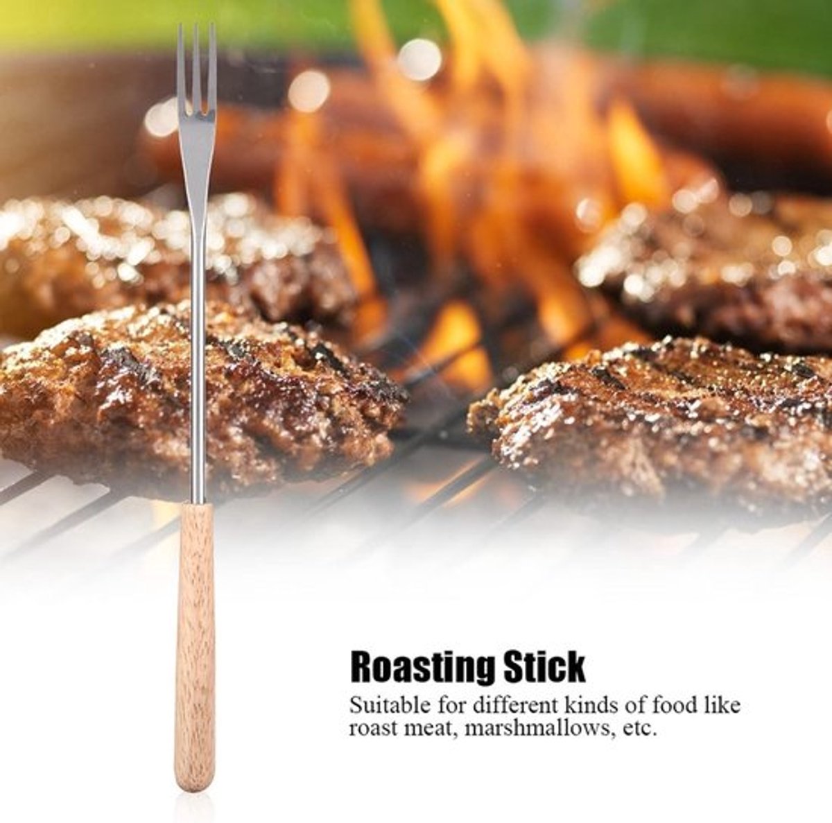 Grillvork Met Houten Greep – 26,5 cm – Camping/Picknick/BBQ Gereedschap