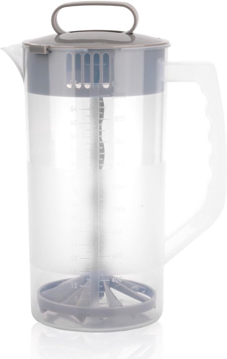 Mengbeker voor Dranken, 2L Drinkbeker met Mixer Plunjer Plastic Waterkan met Deksel en Bevelmessen Schokbestendige Sapkan Container voor Dranken Borstvoeding Thee Limonade
