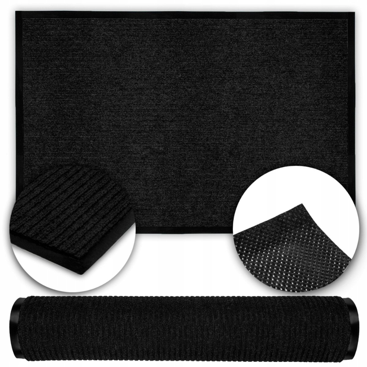 Merkloos Zwarte deurmat 60x90 cm - Rubber en textiel, anti-slip
