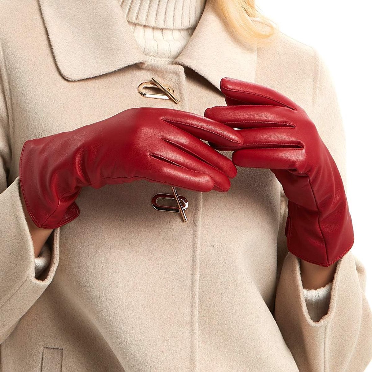 Leren handschoenen S - cashmere voering - rood - touchscreen functie - ShopVlot