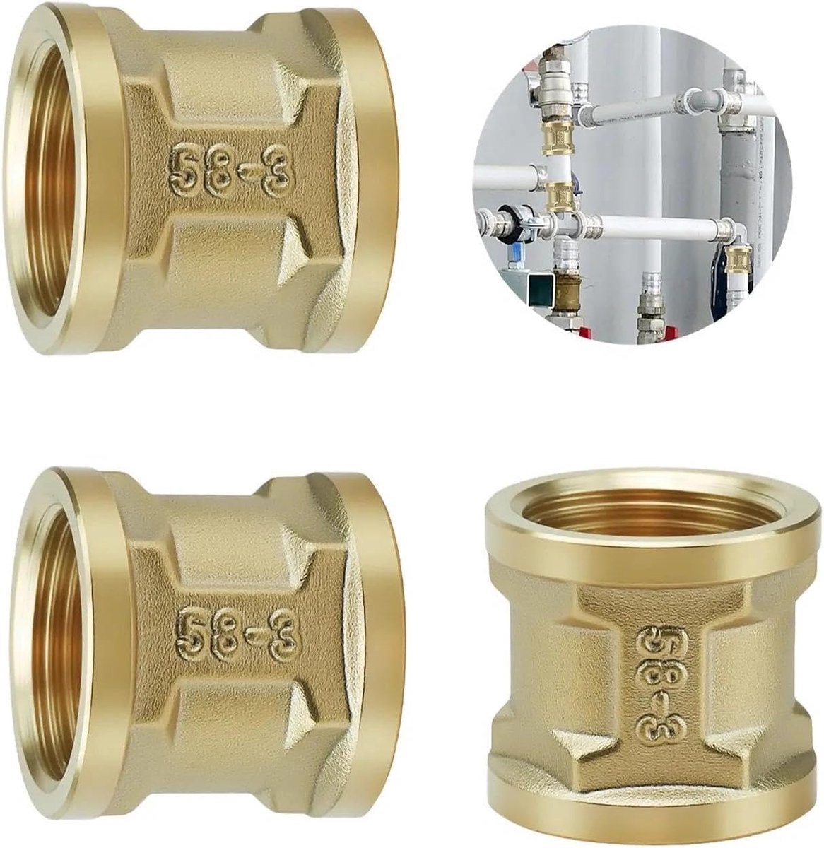 Dubbele koppeling 3/4 inch - Messing 3-pack - Geschikt voor buizen - Betrouwbare afdichting - ShopVlot