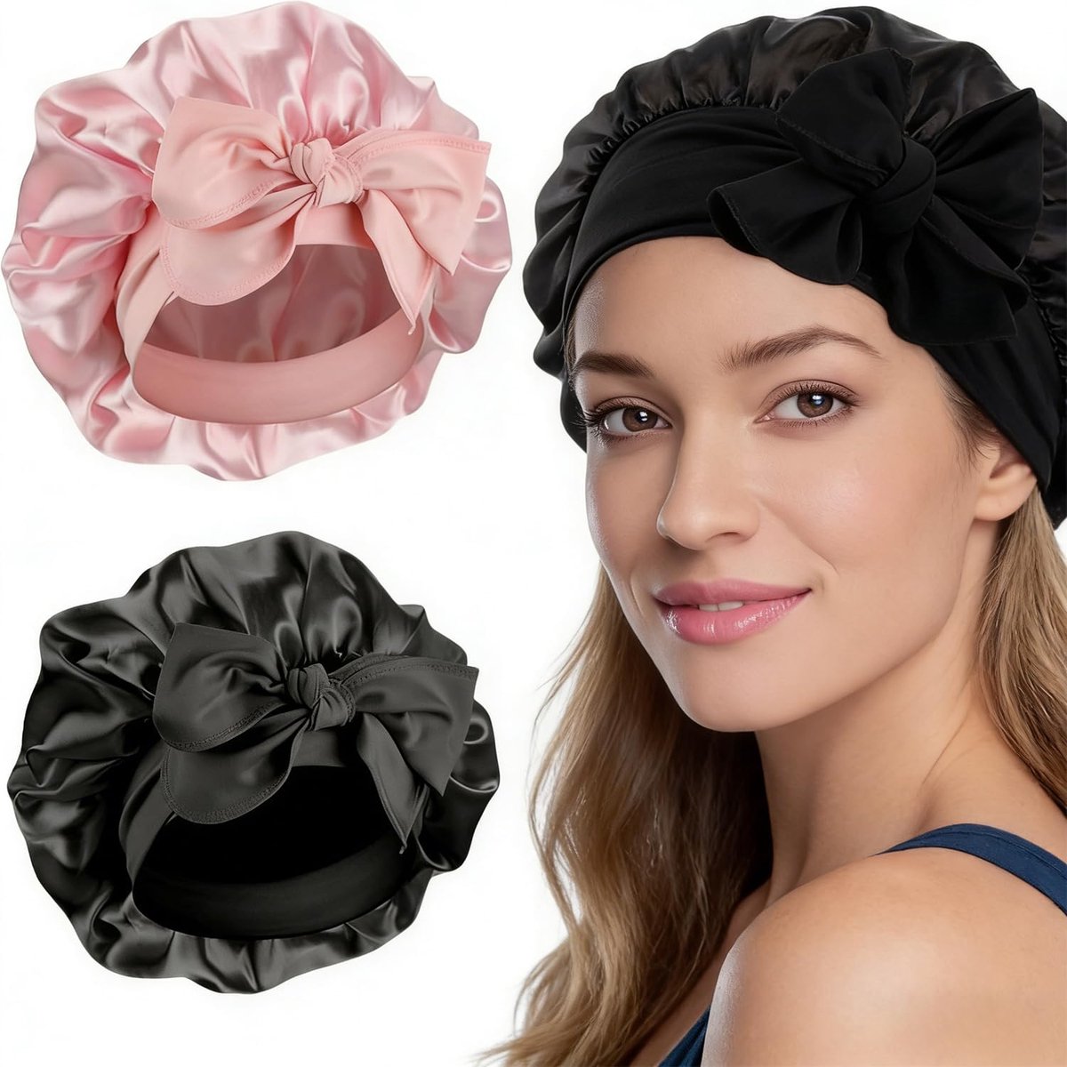 Slaapmutsen set 2 stuks - Zijden nachtmuts met ribbel - Beschermend voor haar - Ideaal voor vrouwen en meisjes - ShopVlot