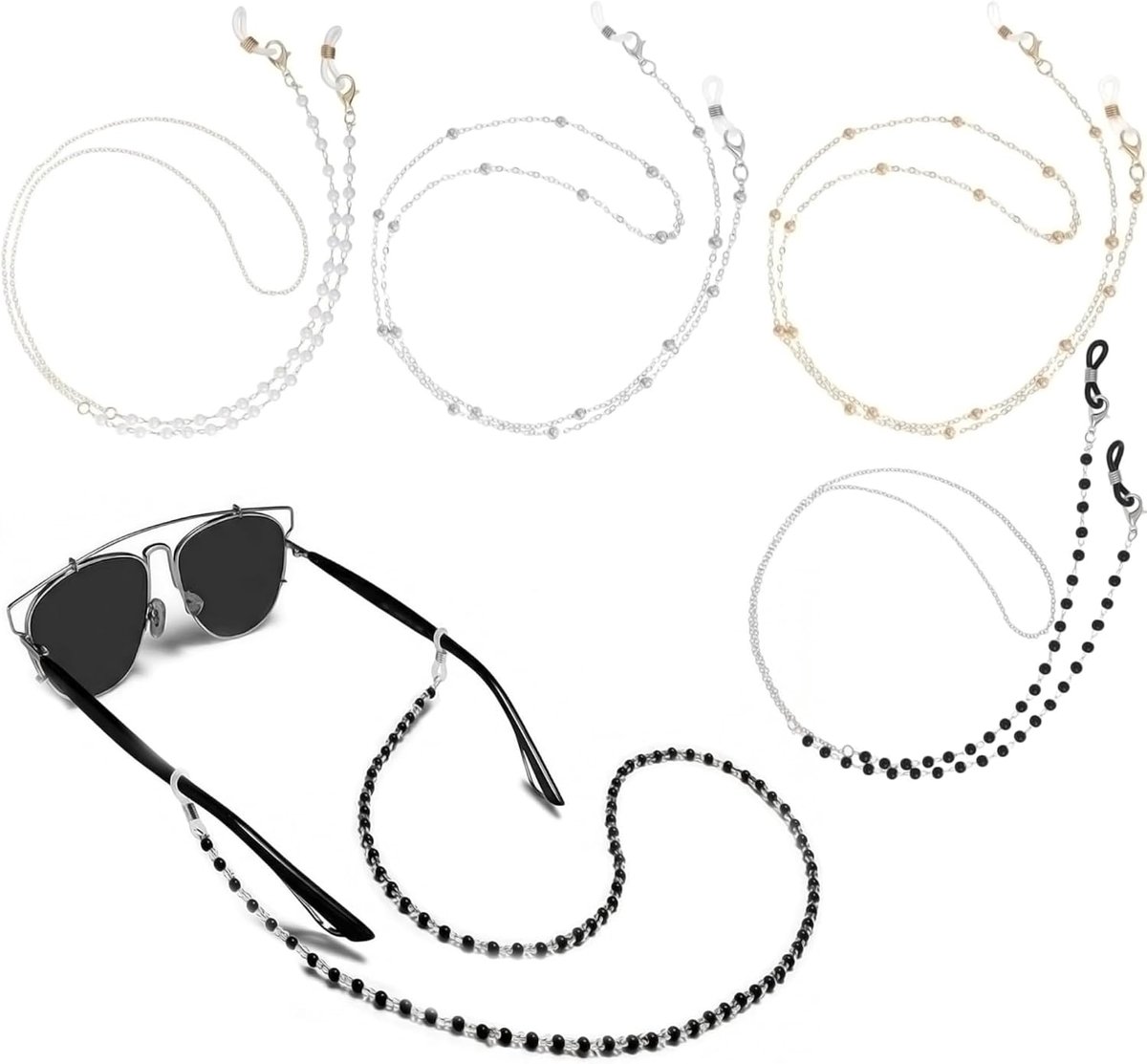 Brilketting 4 Stuks - Mode met Parels - Anti-slip - Voor Brillen en Zonnebrillen - ShopVlot