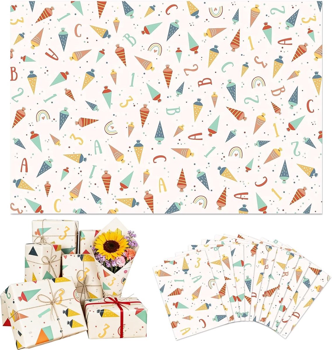 Cadeaupapierset 12 vellen - kleurrijke pastelkleuren - voor eerste schooldag en Valentijnsdag - perfect voor kinderen - ShopVlot