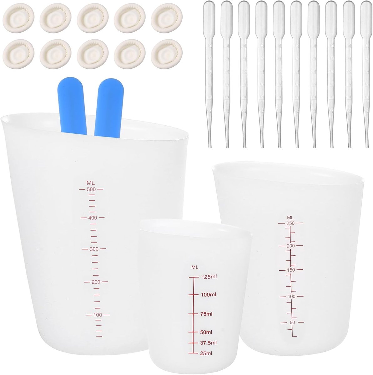 Siliconen gietbekers set 500/250/125 ml - met schuine schenktuit - herbruikbaar en duurzaam - ideaal voor epoxyhars - ShopVlot