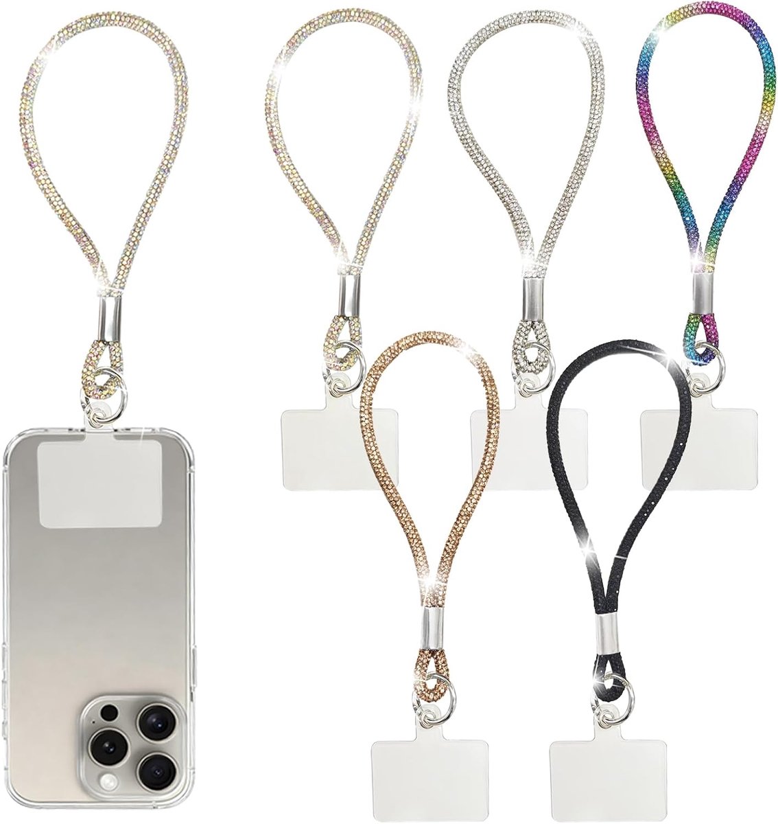 Telefoonband met Glitters - 5 Stuks - Rhinestone Telefoonhanger - Decoratieve Polslus voor Smartphone - ShopVlot
