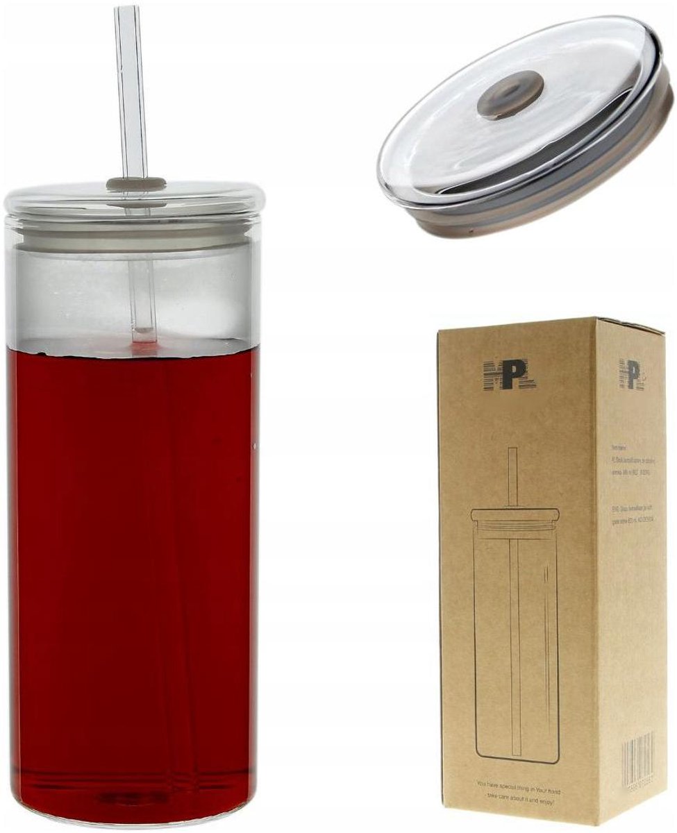 Merkloos Glazen Drinkfles met Rietje - 600ml - Stijlvol en Functioneel