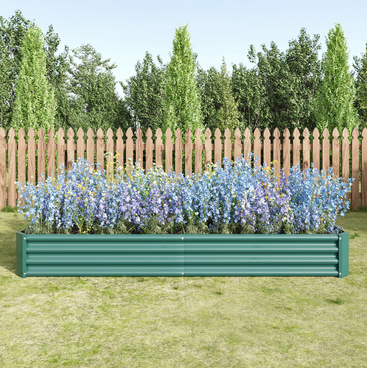 FloraGrace Moestuinbak – 232 X 113,5 X 30 Cm – Verzinkt Metaal – Groen – Open Ontwerp Zonder Bodem Voor Groenten, Kruiden En Bloemen