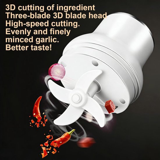 Elektrische Keukenmachine - Mini Hakmachine Voedsel chopper - Snel Ingrediënten Verwerken - Draadloos Met Eén Knop - 250 ml - Wit — afbeelding 4